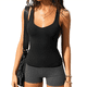 thumbnail image 2 of Camisetas de Tirantes de Verano para Mujer, Camisetas Sin Mangas con Cuello Cuadrado y Corte Bajo, Camisetas Acanaladas, Camisetas Básicas Informales Ajustadas Negro M, 2 of 8
