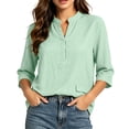thumbnail image 5 of cocolona Womens 3/4 Sleeve V Neck Blouses Casual Loose Solid Color Shirts Basic Outfits Tops, 5 of 7