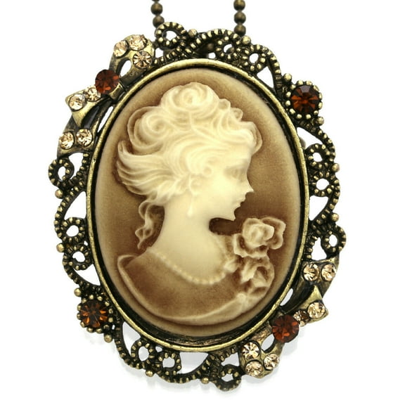 Light Brown Vintage Style CAMEO Crystal Rhinestone Brooch Pin Antique CL2
