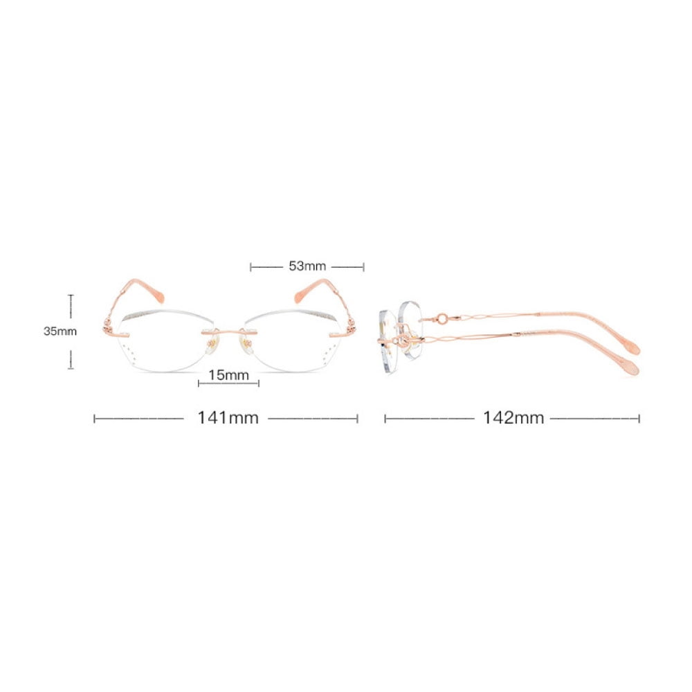 Women's Rimless Reading Glasses 4.00 Anti-Blue Light Bling Diamond Frameless Rose Gold Readers 4.00 Strength