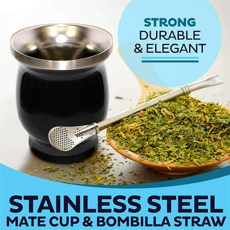 

Leaveforme 1 Set 8oz/230ml Decorative Mate Cup Easy Clean Stainless Steel Portable Lightweight Tea Bottle Cup for Home