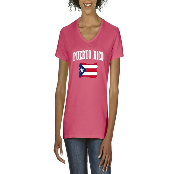 NIB - Women's T-Shirt V-Neck Short Sleeve - Puerto Rico Flag
