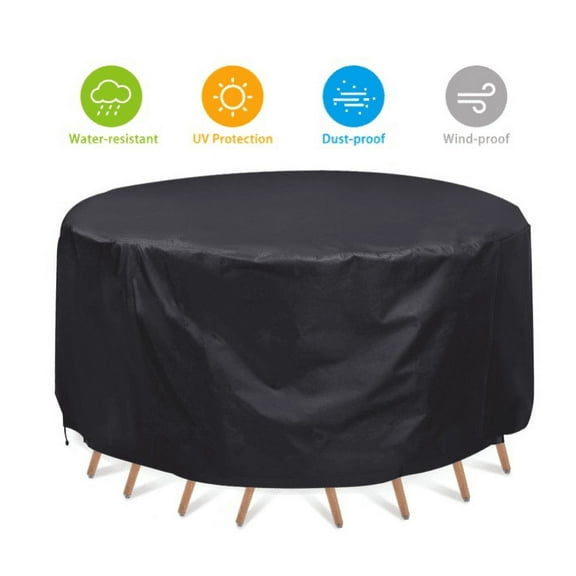 Patio Furniture Covers Waterproof, Round Outdoor Table and Chairs Set Cover, 420D Oxford Patio Round Dining Table Covers Black (74.01"×33.07")
