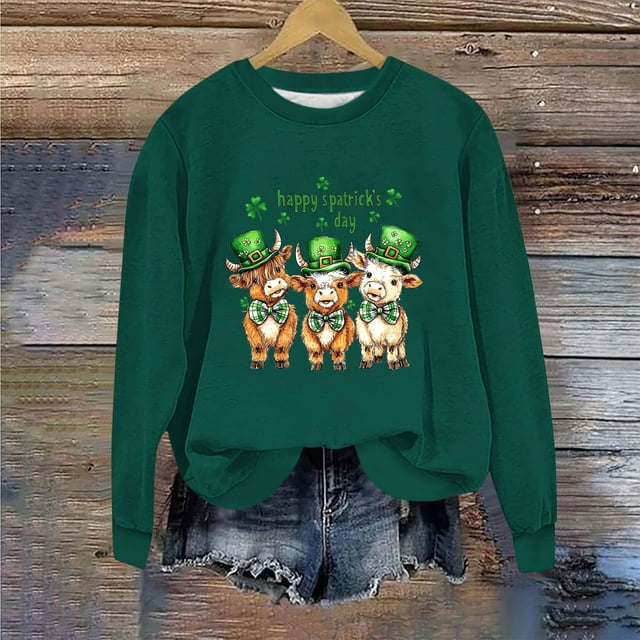 Nuoqisi Mode de la Saint-Patrick Blouse Décontractée à Manches Longues pour Femmes, Col Rond Imprimé, Ample, Sans Capuche, Haut Tendance Confortable pour la Mode Urbaine Quotidienne, Superposition Printemps Été et Week-Ends Détendus