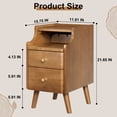 thumbnail image 3 of Narrow Nightstand, Solid Wood Night Stand with 2 Drawers, Walnut Mid Century Modern Nightstand, Small Beside Table with Open Storage Shelf for Bedroom（12 inch), 3 of 10