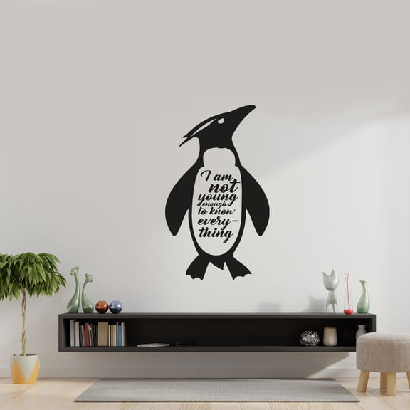 I Am Not Young Enough To Know Everything Quote Fiordland Penguin Silhouette Vinyl Design Wall Sticker Art Decal Boy Girl Kid Room Bedroom Nursery Kinder Home Decor Stickers Decoration Size(30x22 inch)