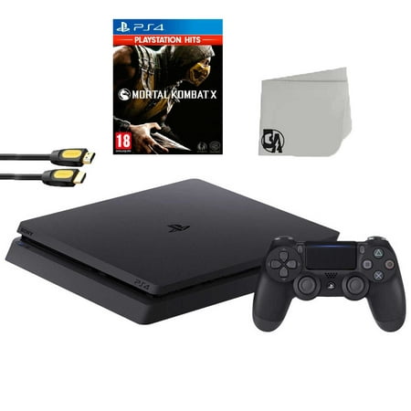 Sony 2215A PlayStation 4 Slim 500GB Gaming Console Black with Mortal Kombat X Game BOLT AXTION Bundle Lke New