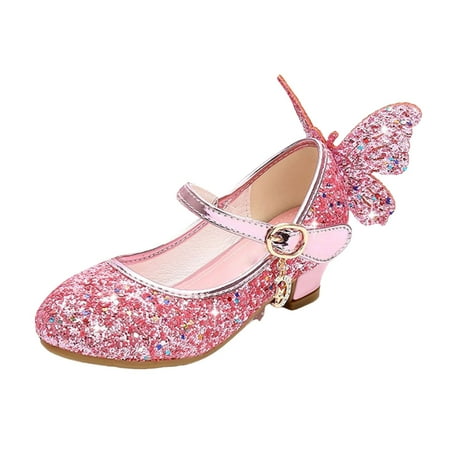 

CAICJ98 Girl Heels Dress Shoes Mary Jane Wedding Party Sparkle Glitter Princess Shoes Pink 13(Little Kid/Big Kid)