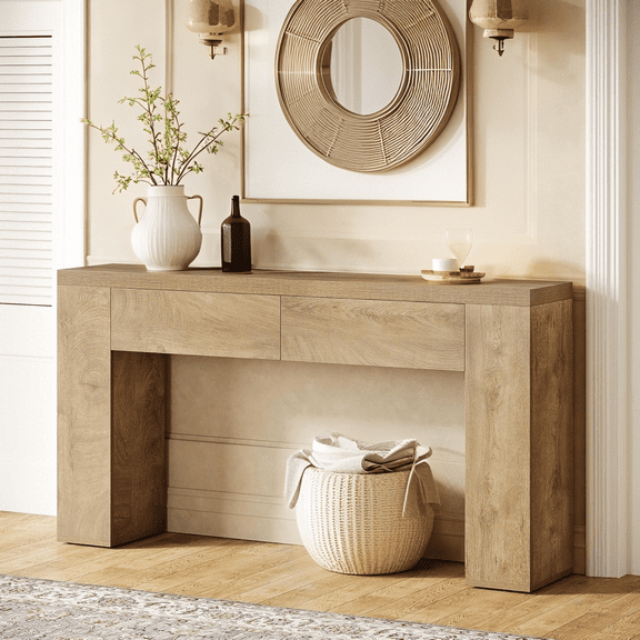 Tribesigns 63-Inch Wooden Farmhouse Console Table with 2 Hidden Drawers for Living Room, Hallway, Entrance, (Brown)