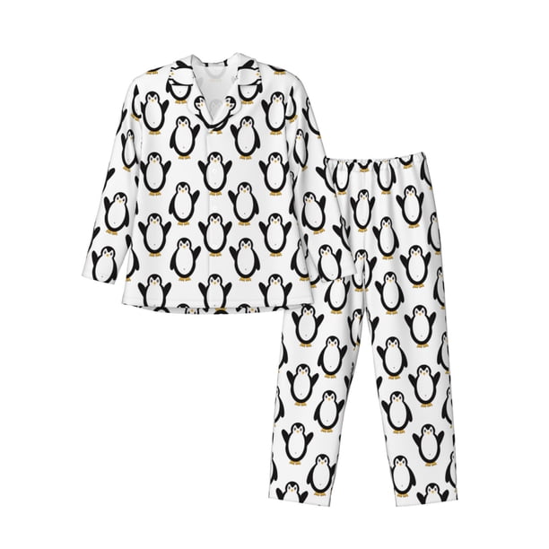 Balery Lovely Penguin Pijama para Hombre de Dos Piezas con Manga Larga, Conjunto de Dormir y Descanso Suave con Bolsillos-XX-Large