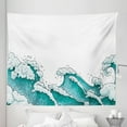 thumbnail image 1 of Ocean Blue Tapestry, Waves Stormy Weather Japanese Swirls Nautical Style Ocean Concept Illustration, Fabric Wall Hanging Decor for Bedroom Living Room Dorm, 5 Sizes, White Teal, by Ambesonne, 1 of 1