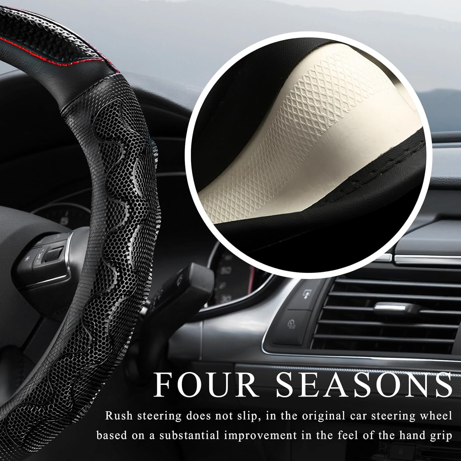 Car Steering Wheel Cover, 15 Inch Anti-Slip Steering Wheel Cover Protector with 3D Honeycomb Design, Universal Steering Wheel Covers for Truck SUV, Car Accessories (Black,Round Shape)