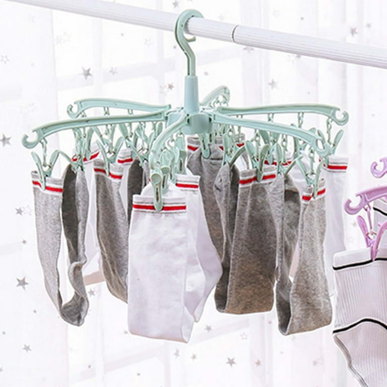 Foldable Drying Rack with 24 Clips 360 Degree Swivel Folding Hook for Towels Gloves Hand Towel Green