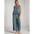 thumbnail image 4 of Women'S Casual Sleeveless Pleated Round Neck Vest Wide Leg Cropped Pants Set Gray Blue M, 4 of 6