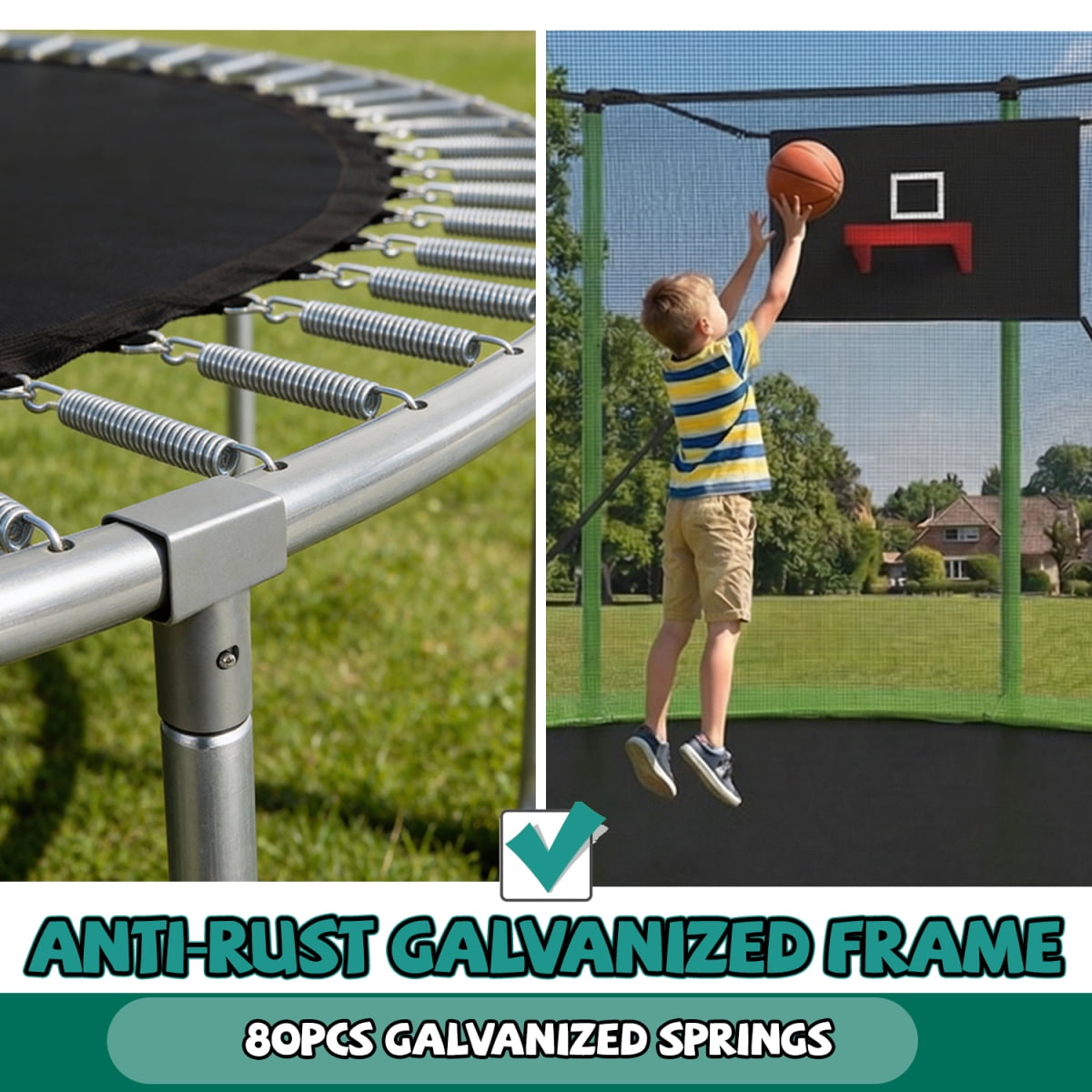 14FT Trampoline with Enclosure Net – Outdoor Indoor Recreational Fitness Trampoline for Sports, Green