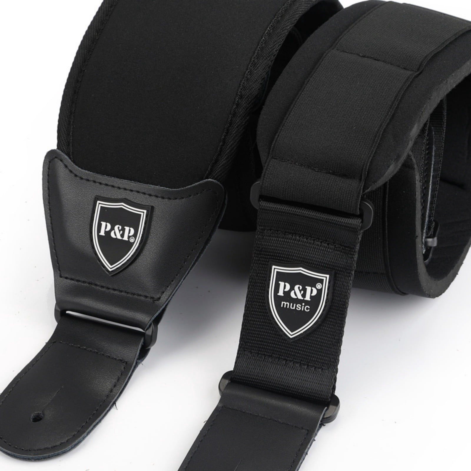 Adjustable Padded Guitar Strap for Electric Acoustic Bass Guitar with PU Leather Ends Black