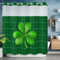 thumbnail image 6 of No Hook Shower Curtain with Snap in Liner, St. Patrick's Day Threeleaf Grass Waterproof Bath Curtain Double Layers with See Through Top Window, Green Grid Hotel Shower Curtains 72x72in, 6 of 9