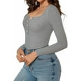 thumbnail image 3 of Women's Henley Shirt Scoop Neck Button Down Ribbed Sleeveless Tank Top Long Sleeve Short Sleeve Bodysuits, 3 of 4