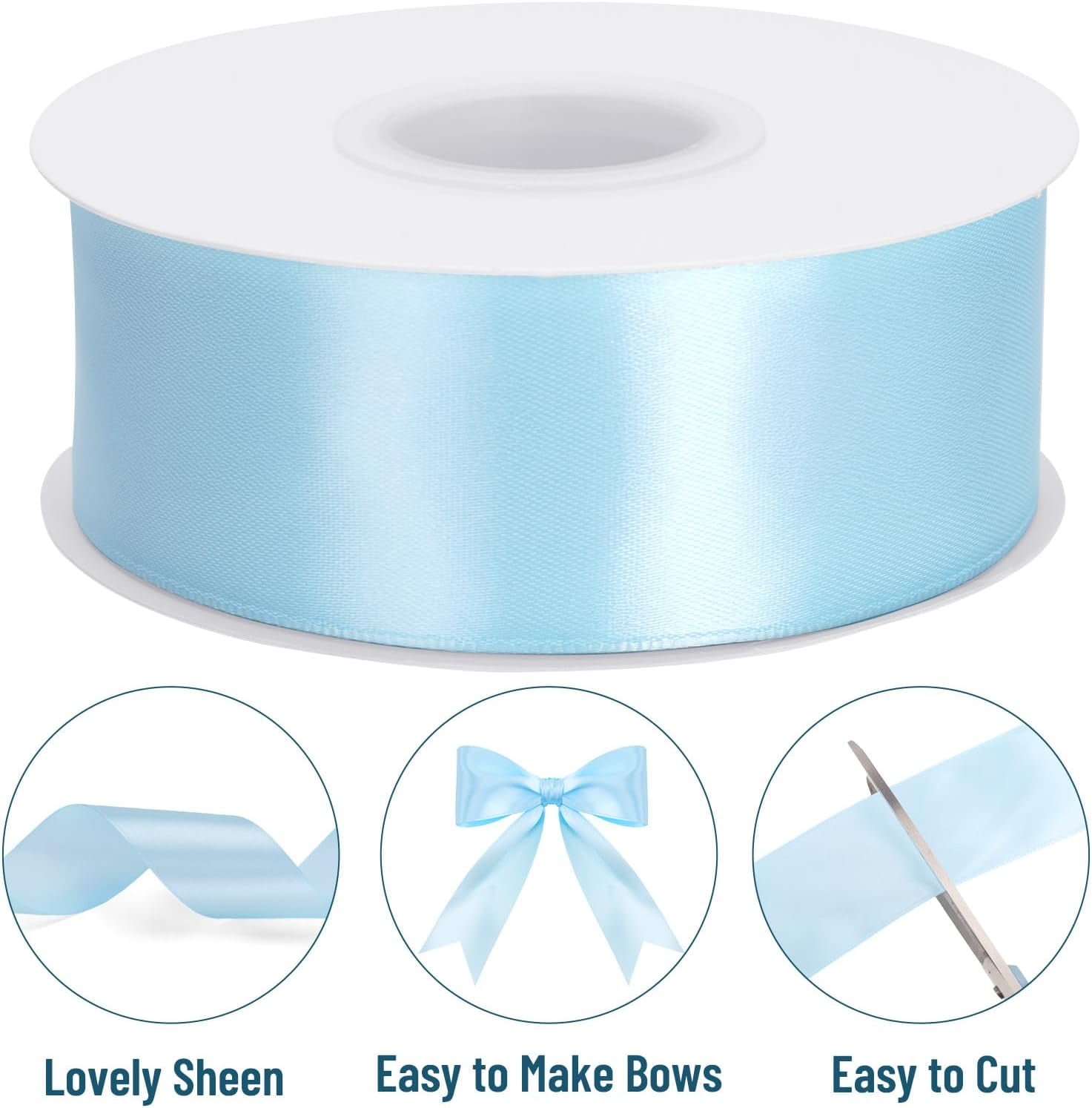 Baby Blue Satin Ribbon – 1 1/2'' x 100 Yards Polyester Light Blue Ribbon for Gift Wrapping, Baby Shower, Wedding, Party Decoration, DIY Crafts, Floral Bouquets and Wreath Bows