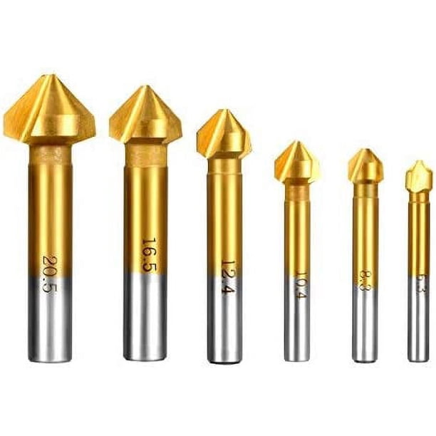 6 Stück 90° HSS Senker Titan konisch zylindrisch Tri-Cut Schraubenwerkzeug geeignet für Heimwerker