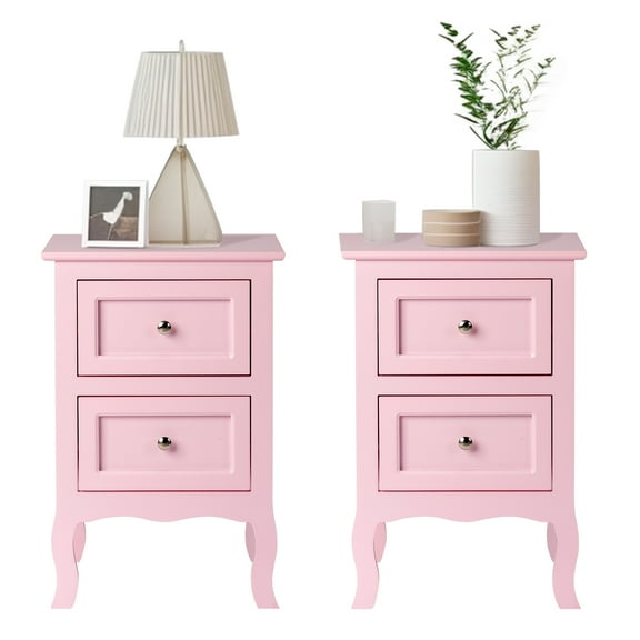 Ktaxon Nightstand, Bedside Table with 2 Storage Drawers, End Side for Bedroom, Country Style Set of 2,Pink