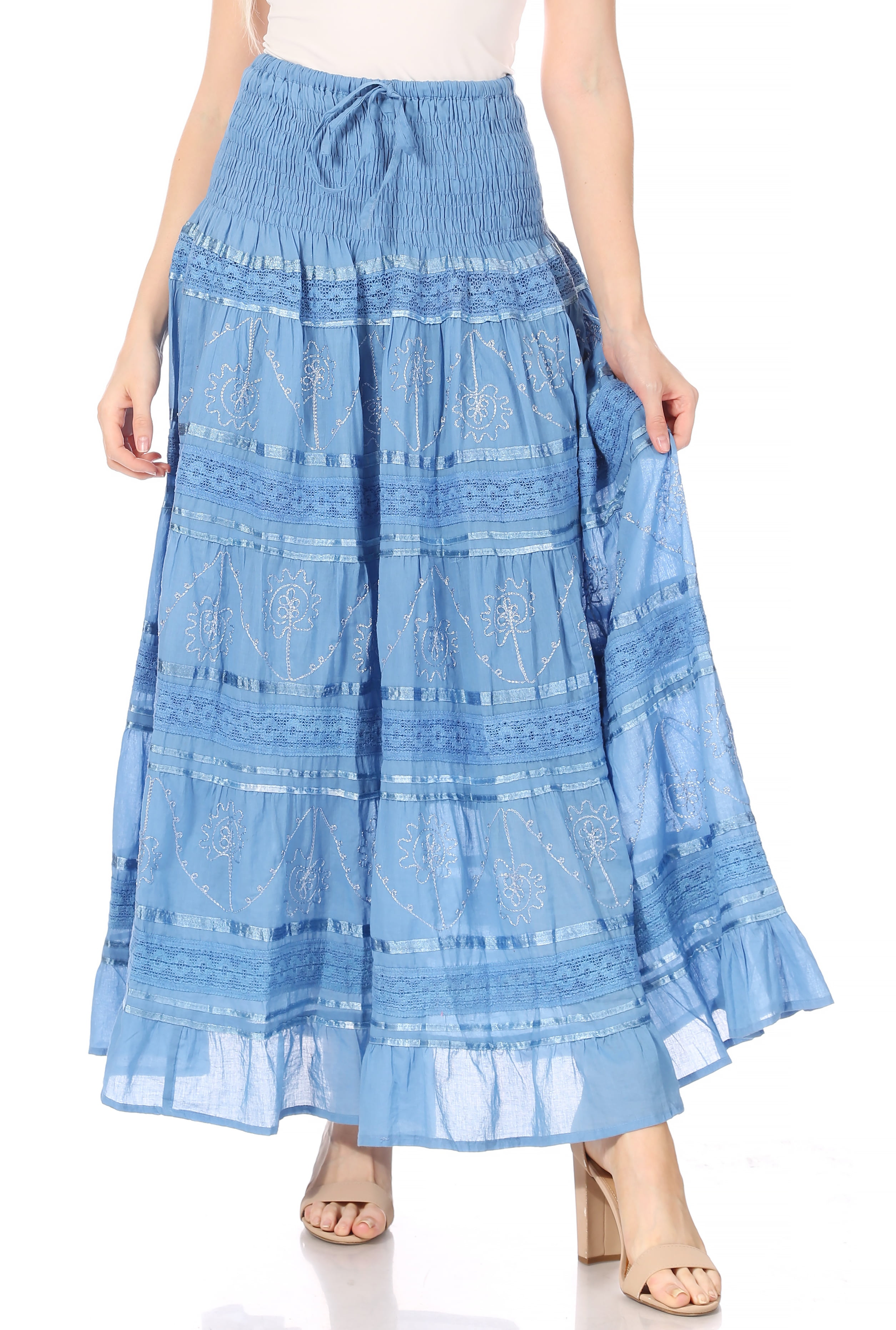 Sakkas Lace and Ribbon Peasant Boho Skirt - Sky Blue - One Size -  Walmart.com