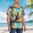 thumbnail image 3 of Balery Sunshine Cloud Cute Cat Camisas hawaianas de manga corta para hombre, camisas playeras de corte holgado, camisas de vacaciones con botones,XX-Large, 3 of 7
