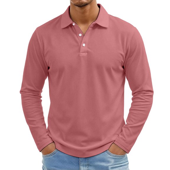 Fabrcox Men's Long Sleeve Polo Shirts Regular Fit Collared Golf Shirts for Men Button Casual Outdoor Sports Office Mens Work Shirt L