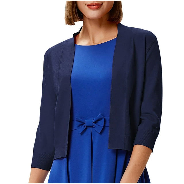 EQWLJWE Liquidation d'Été! Cardigan Court à Manches 3/4 pour Femmes, Boléro Ouvert, Court, pour Robes, Cardigan pour Robe Grande Taille