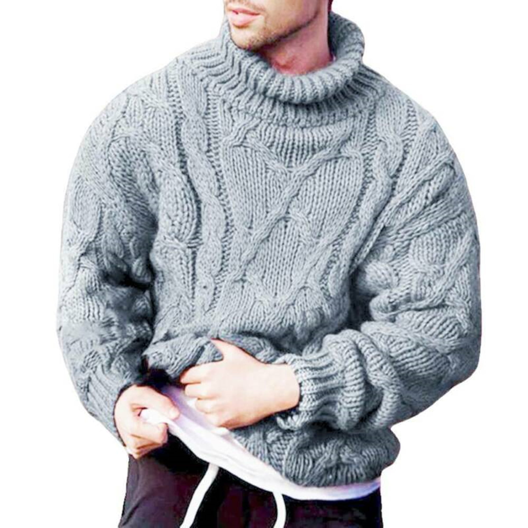 Men Roll Polo Neck Sweater Casual Long Sleeve Winter Warm Knit Tops Pullover New 