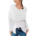 thumbnail image 2 of Knitted Cable Wrap Shawl with Sleeves, Multifunctional Scarf White, 2 of 5