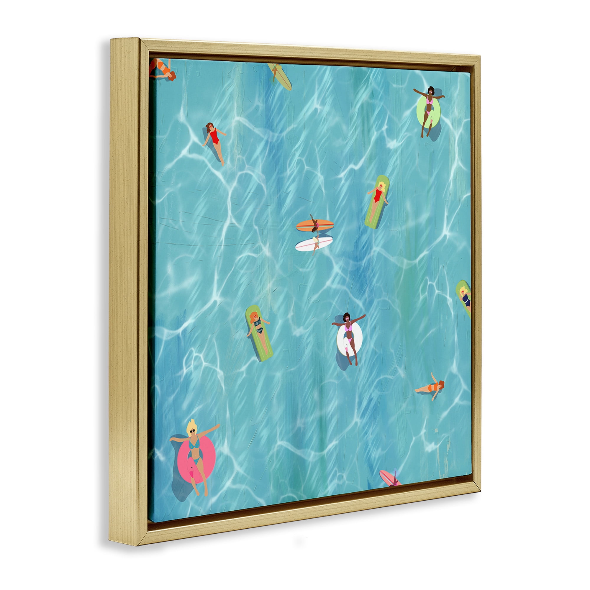 Stupell Industries Swimming Aerial Summer View Nature Painting Gold Floater Framed Canvas Art Print Wall Art, 18 x 18