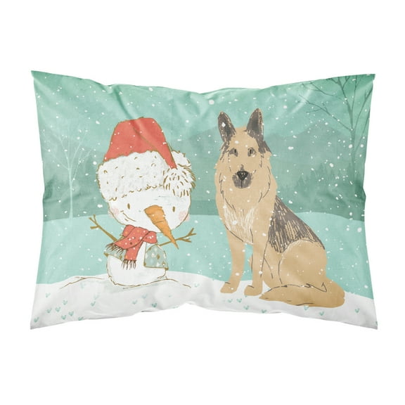 German Shepherd and Snowman Christmas Fabric Standard Pillowcase