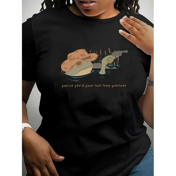 Camiseta De Mujer Verano Ropa Informal Suelta Camiseta Básica De Moda Para La Calle DiariaWomen'S Humorous Frog Graphic T-Shirt, Casual Crew Neck Short Sleeve Tee, Comfortable Polyester Knit Fabric