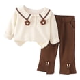 thumbnail image 1 of Odeerbi 1-5 Años Niñas Algodón Conjuntos Cuello Abotonado Manga Larga Tops Pantalones Pata Ancha Conjunto Dos Piezas Cuello Flor Camisa Pajarita, 1 of 4