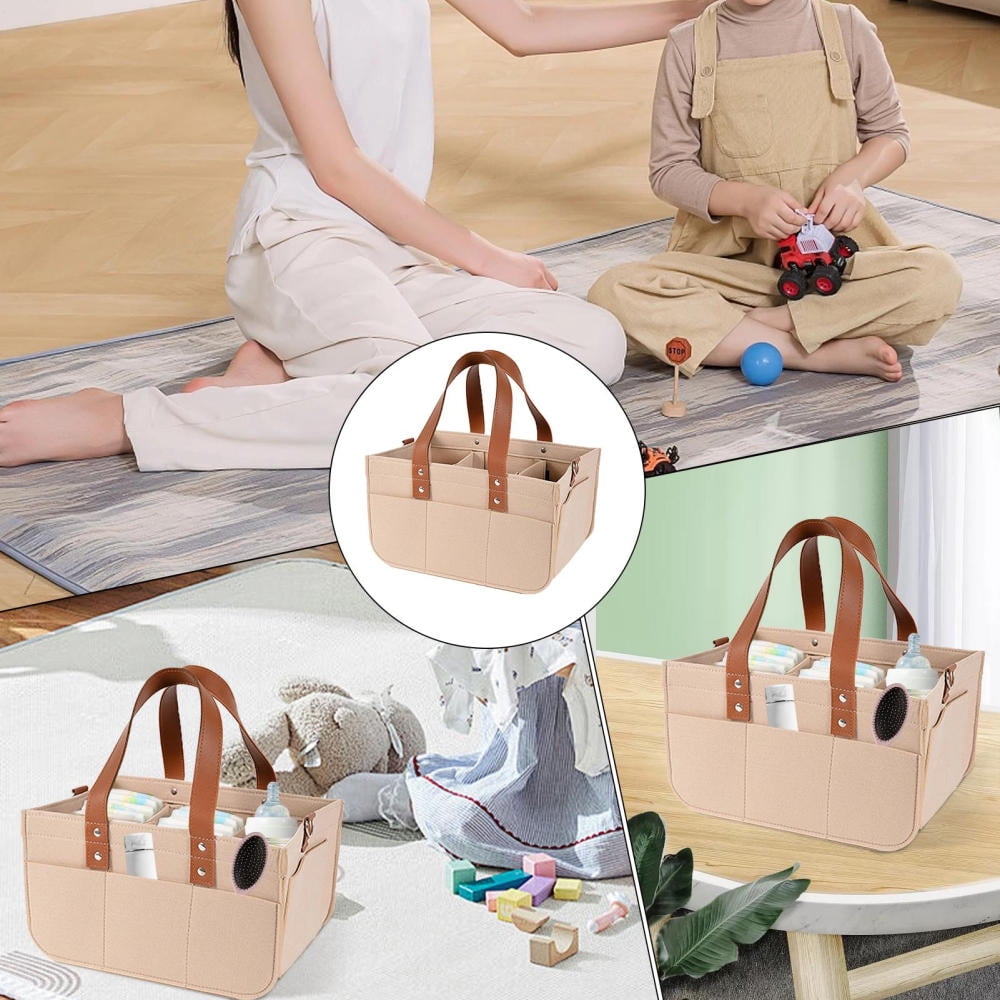 Ksruee Felt Diaper Bag Felt Large Capacity Baby Travel Storage Bag Car and Nursery Organizer Travel Diaper Organizer Basket Diaper Changing Tote for Diaper Toys Bottles Wipes Books attractively