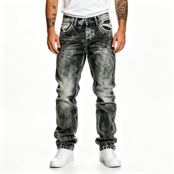 Straight Leg Stacked Jeans for Men Stretch Denim Y2K Hip Hop Streetwear Baggy Pants