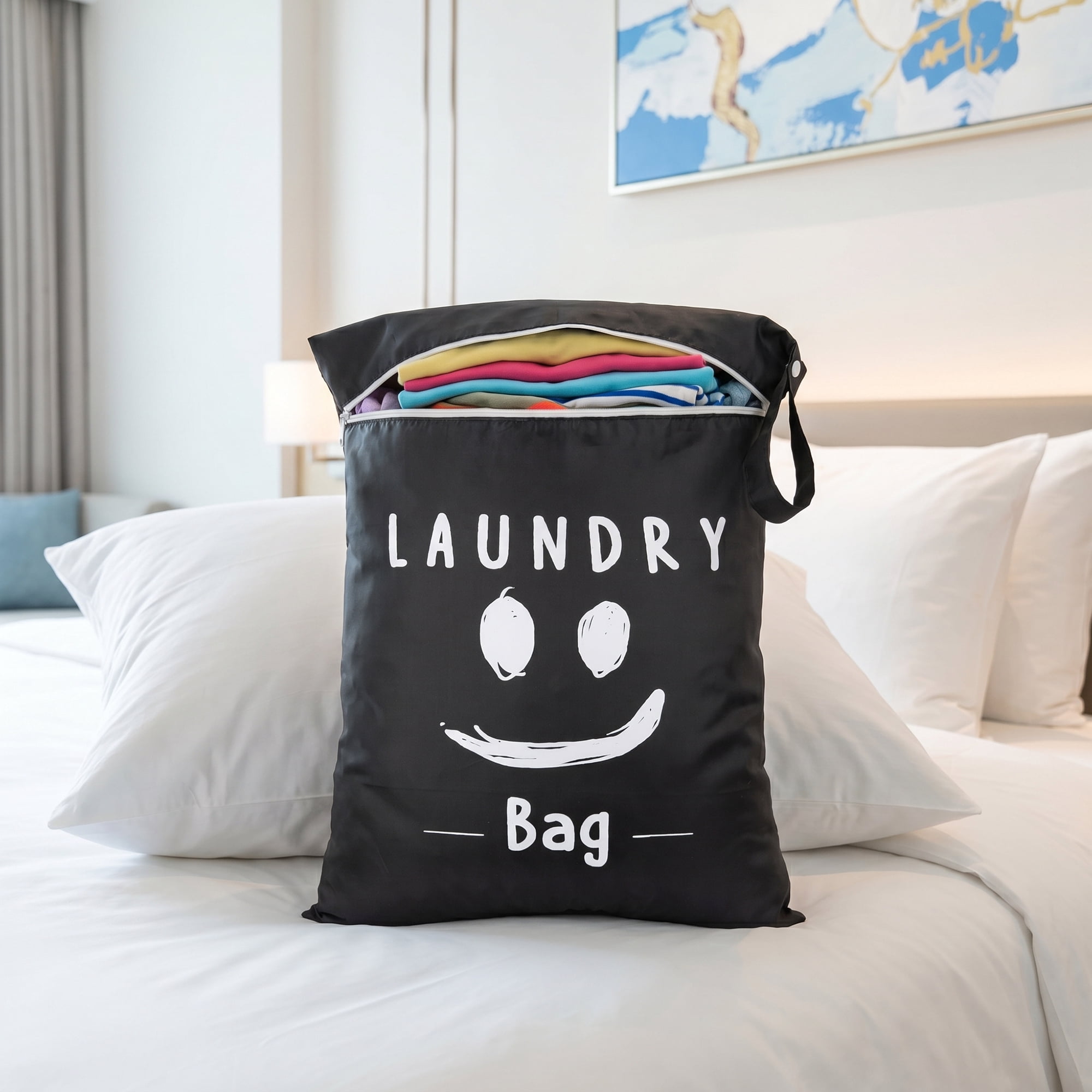 Unique Bargains 2Pcs Oxford Cloth Zipper Mesh Clothes Laundry Bag Black-White A 15"x18.9"