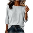 thumbnail image 2 of ThriftyPlait Casual Striped Tops for Women Cotton Crewneck 3/4 Sleeve T-Shirt Loose Slimming Drape Tunic Comfy Layering Everyday Office Knit Tops, 2 of 6