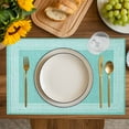 thumbnail image 4 of Turquoise Geometric Placemats Set of 4, White Greek Key Design Burlap Modern Art Placemats for Dining Table, Place Mats for Kitchen Tabletop, Waterproof Wipeable Dining Table Mats Set, 4 of 9