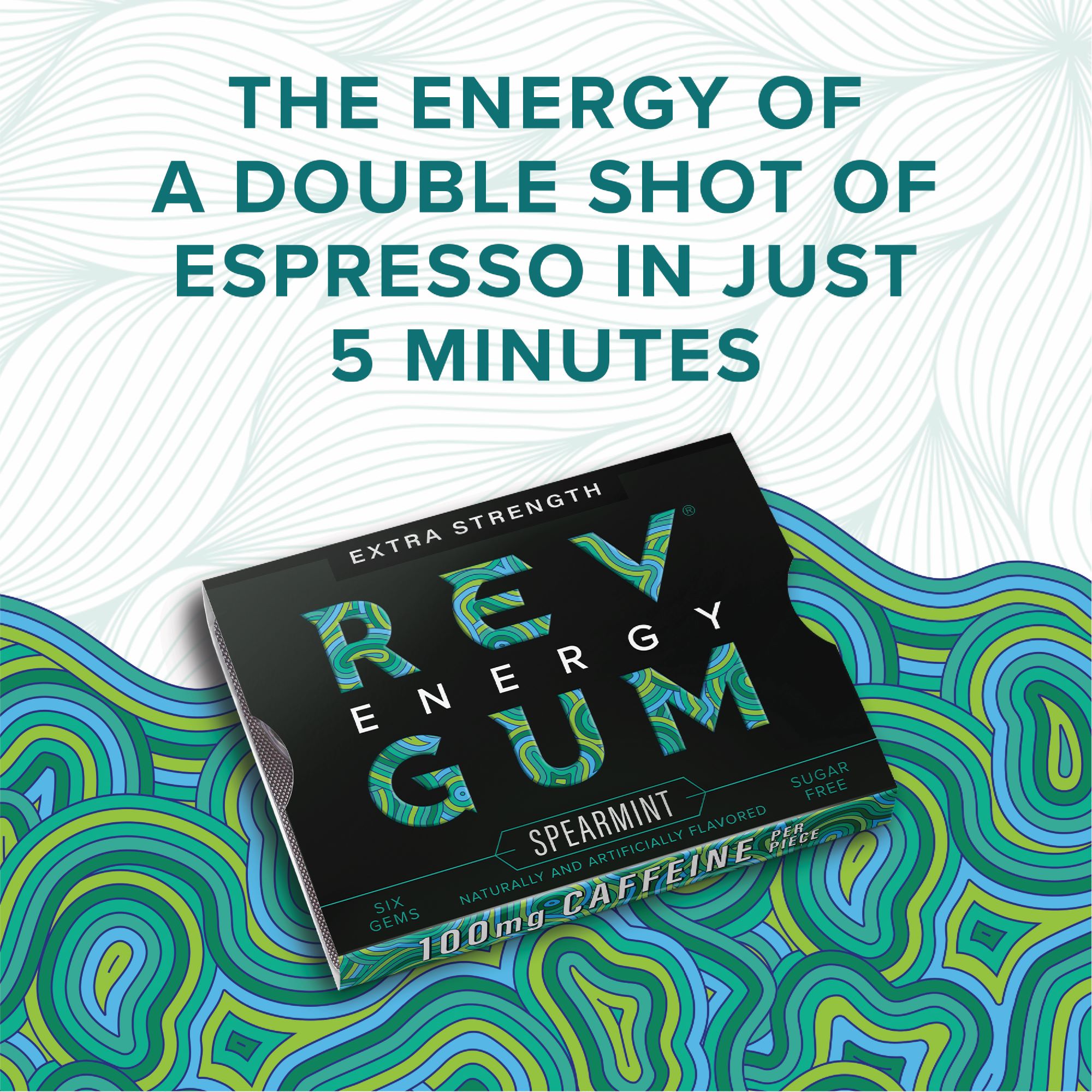 Rev Gum Sugar Free Extra Strength Spearmint Energy Gum, 12 Pks (72 Count)