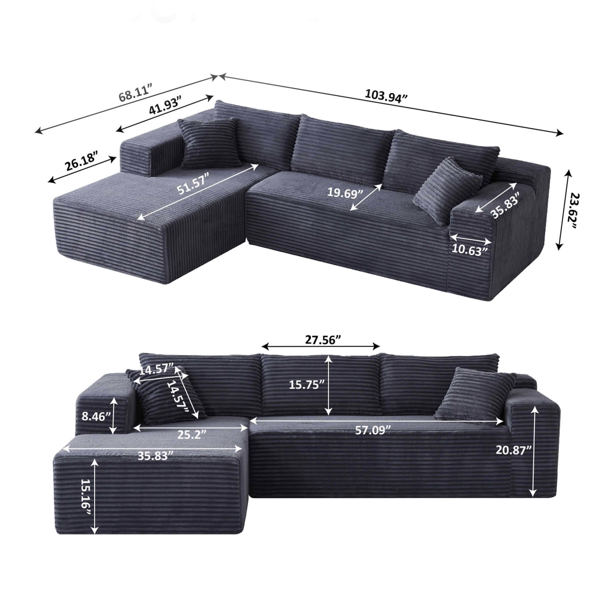 MAYEERTY 104" Cloud Sectional Couch with L-Shape Chaise, Modern Modular Sofa with Deep Seat, Upholstered Couches with Back Cushion for Living Room Bedroom, No Assembly Required