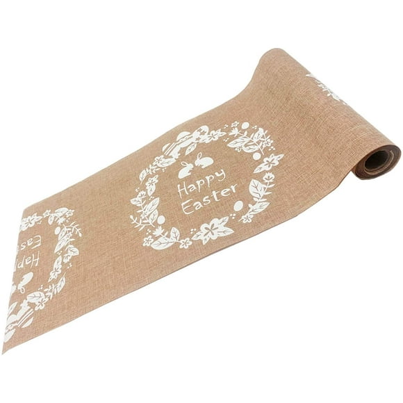 Easter Day Burlap Table Runner- 11 x 106 inch Bunny Wreath Table Runner for Eseter Day Table Decorations and Spring Wedding Shower Party Favors