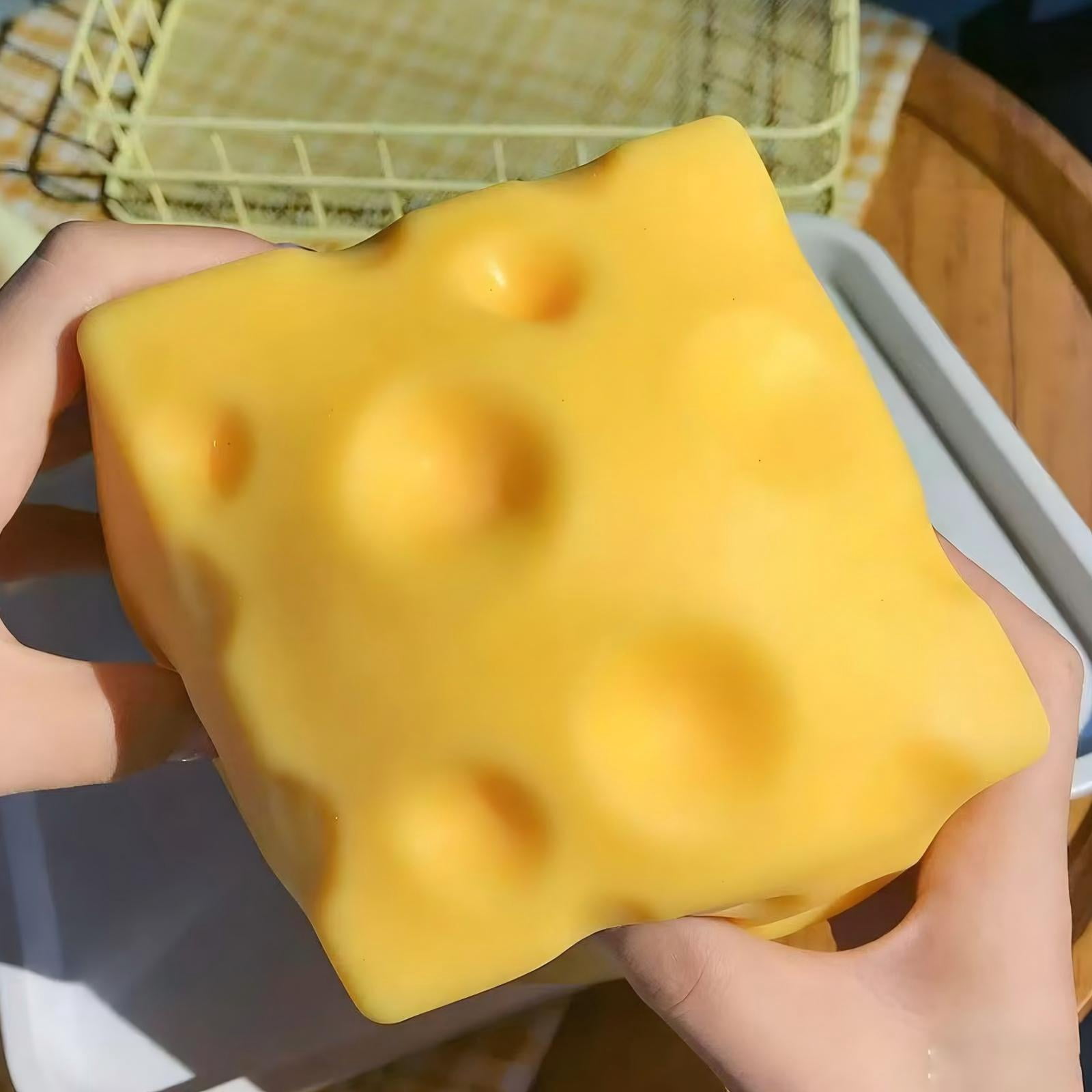 Big Cheese Squishy , Jumbo Squishy Cheese Block Stress Relief Fidget Toy,Large Size Squeeze Toys for Holiday & Birthday Gifts (3 Inch)