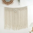 thumbnail image 4 of Tapiz de algodón bohemio tejido a mano para colgar en la pared, flecos de encaje beige, 45.28x39.37in, sala de estar, oficina, decoración del hogar, fondo de la fiesta de bodas, regalo de, 4 of 7
