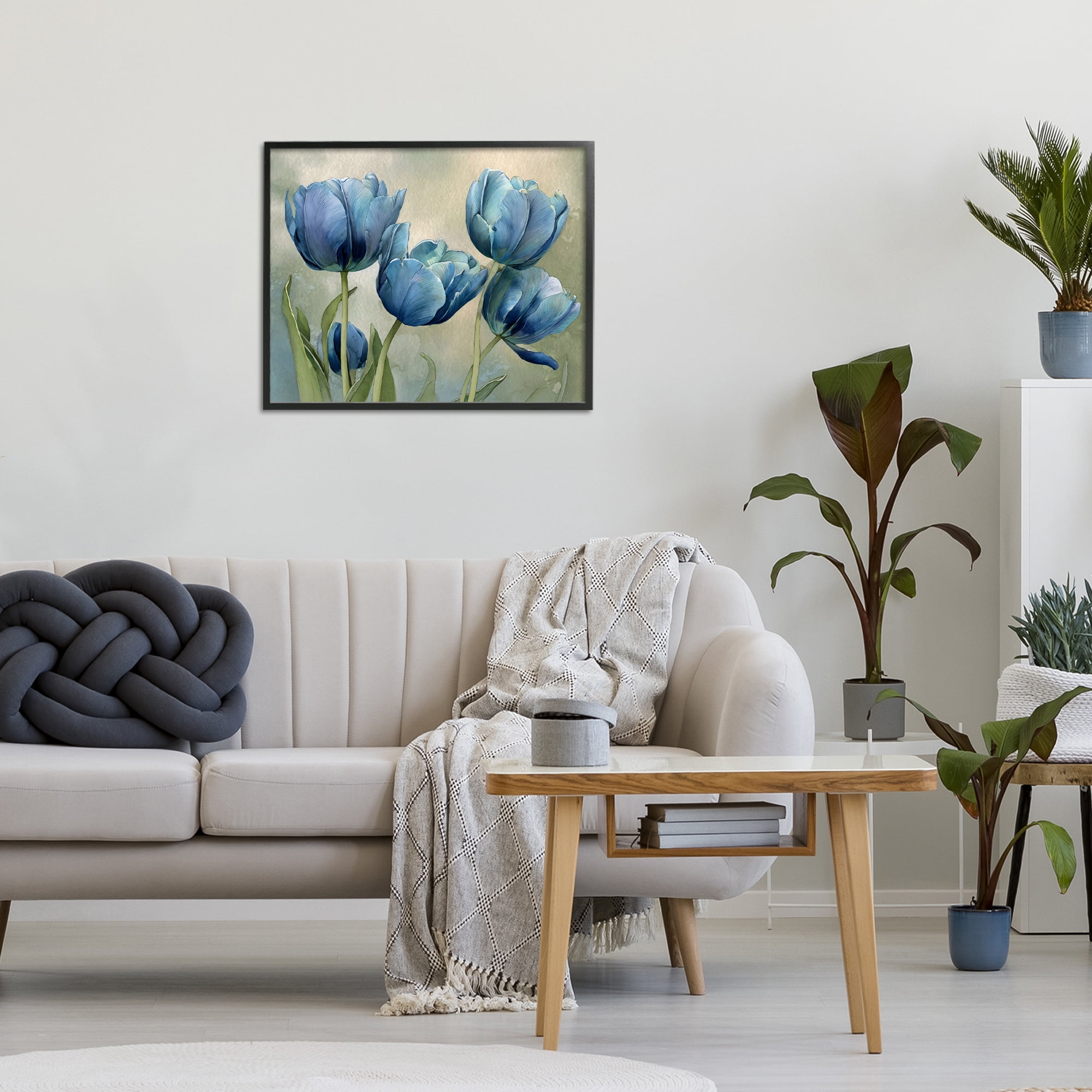 Stupell Industries Drawn Blue Tulip Flowers Black Framed Giclee Art, design by Franklyn Gregory