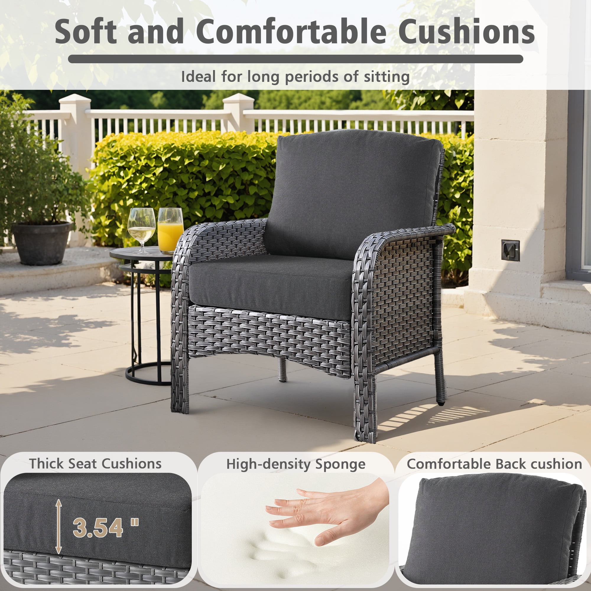 Ovios Patio Chairs Set of 2 All-Weather Wicker Patio Furniture Chairs Set Rattan High-Back Outdoor Armchairs with Cushions, Black