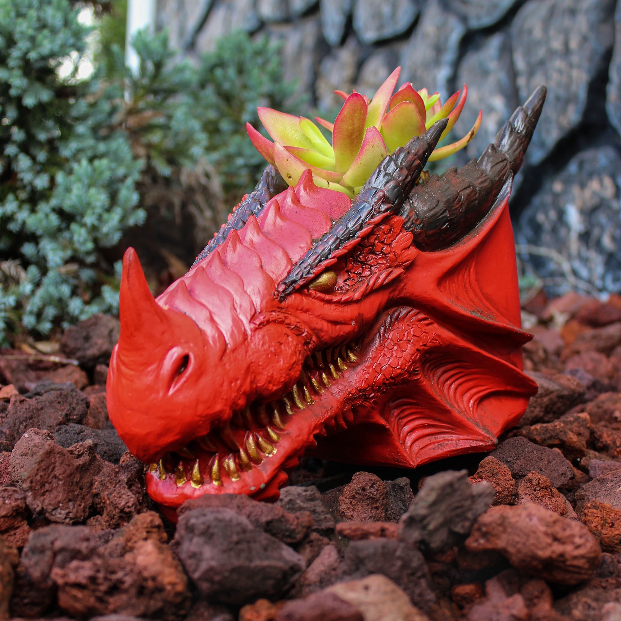 Esterno Dragon Head Planter Pot (11-Inch, Medium); Fantasy Dragon Head Shaped Gardening Container or Home Decor