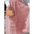 thumbnail image 5 of Yunliwuli Women's Long Skirt Multilayer Mesh Pleated High Waist High Stretch Elegant Solid Color Cake Skirt, 5 of 9
