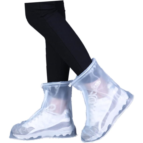 Fundas impermeables para botas de lluvia, suela de goma de PVC, botas de nieve reutilizables para ciclismo, camping al aire libre (XXL, transparente)